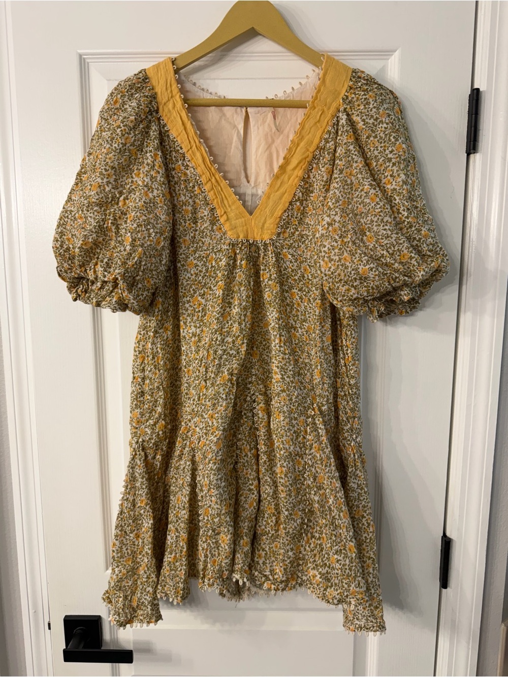 Free People Yellow Floral Puff-Sleeve Mini Dress